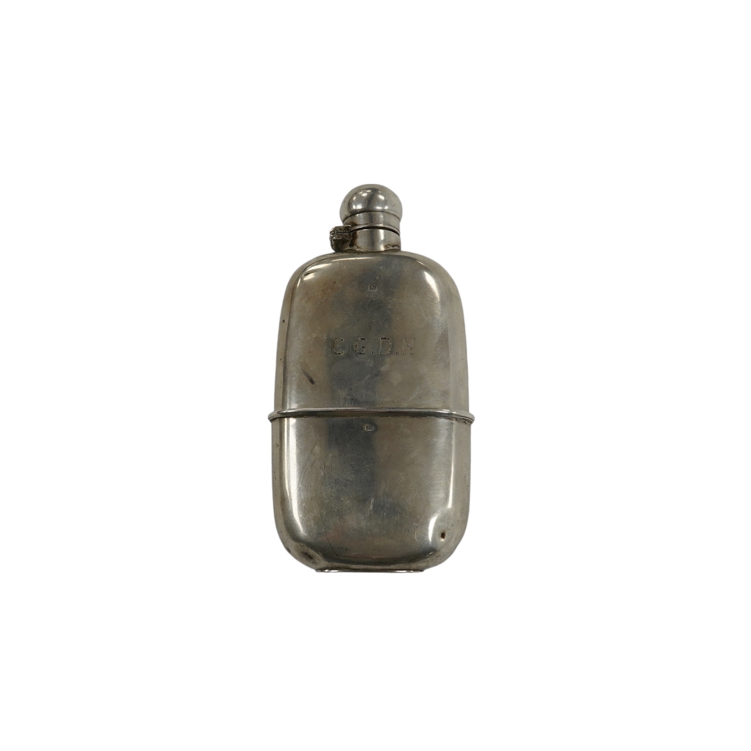 A late Victorian silver hip flask, by James Dixon & Sons, Sheffield, 13.3cm, 5.3oz. Condition - poor